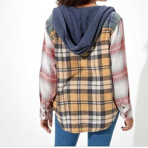 American Eagle Color Block Plaid Hoodie Size Small
